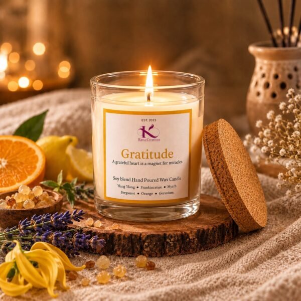 Gratitude Intention healing Soy candle Kana Creations.