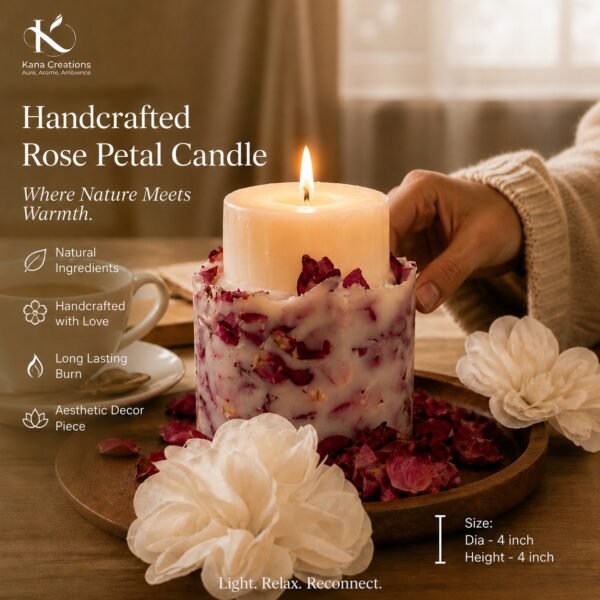 Fresh Rose Petal Pillar Candle | Kana Creations