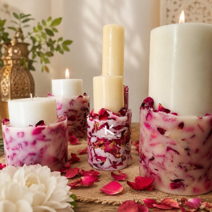 Fresh Rose Petal Pillar Candle | Kana Creations