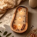3 wick Mulled wine aroma wooden dough bowl candle | kanacreations.