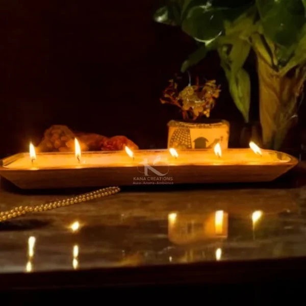 Elite 6 Wick Hand Carved Wooden Dough bowl Soy Candle_kanacreations
