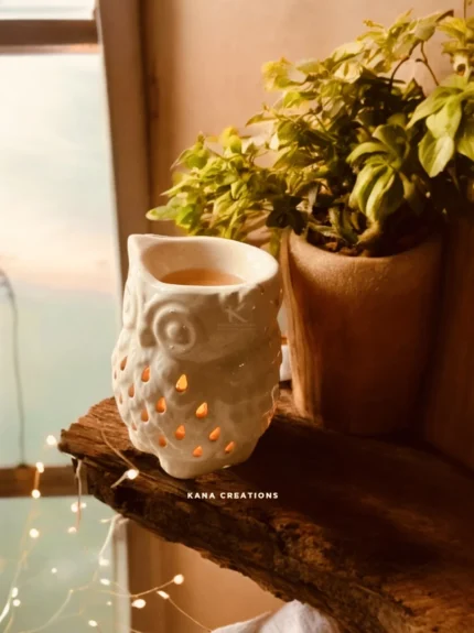 Owl Ceramic T-light diffuser with soy wax melts_kanacreations
