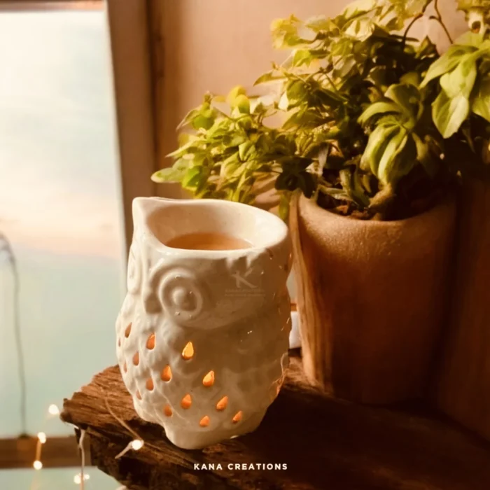 Owl Ceramic T-light diffuser with soy wax melts_kanacreations