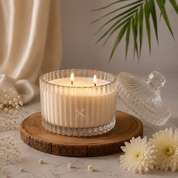 Vanilla Crystal Ribbed Glass Candle | kanacreations