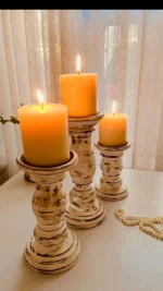 Rustic 3 inches vintage wooden pillar candle stand_kanacreations