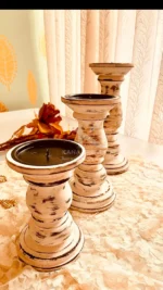 Rustic 3 inches vintage wooden pillar candle stand_kanacreations