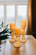 Rustic 3 inches vintage wooden pillar candle stand_kanacreations