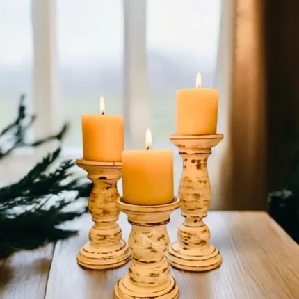 Rustic 3 inches vintage wooden pillar candle stand_kanacreations