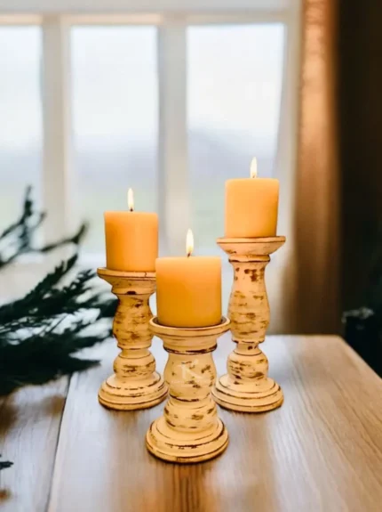 Rustic 3 inches vintage wooden pillar candle stand_kanacreations