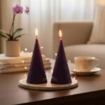 Brinjal purple Christmas ribbed stripped cone soy candles_kanacreations