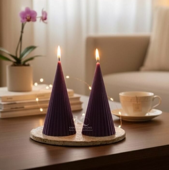 Brinjal purple Christmas ribbed stripped cone soy candles_kanacreations