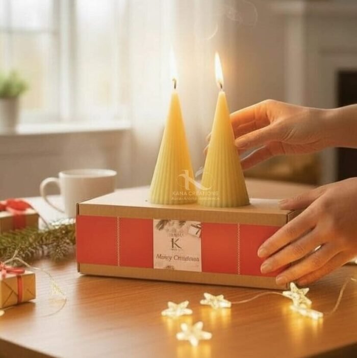 Ribbed Stripped Cone candles packaging_kanacreations