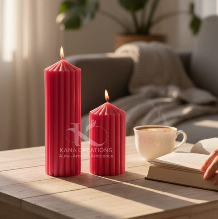 Christmas Gifts_Pastel Pink_Ribbed Stripped pillar Soy scented Candles_Kana Creations.JPG