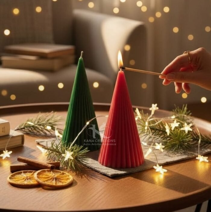 Christmas_Ribbed Stripped Cone Pillar candles