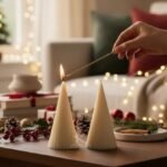 White Christmas ribbed stripped cone soy candles_kanacreations
