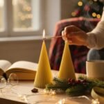 Yellow Christmas ribbed stripped cone soy candles_kanacreations