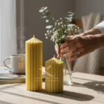 Christmas Gifts_Pastel Yellow Ribbed Stripped pillar Soy scented Candles_Kana Creations.JPG