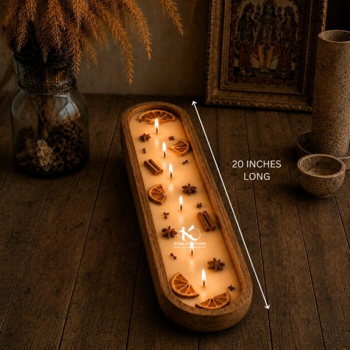 6 wick long wooden candle for dinning table | Kana Creations.
