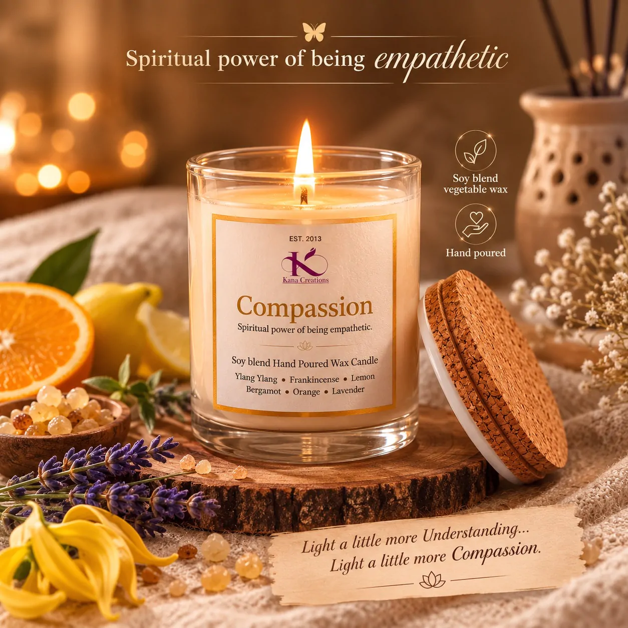Compassion Intention Healing candle Kana Creations.