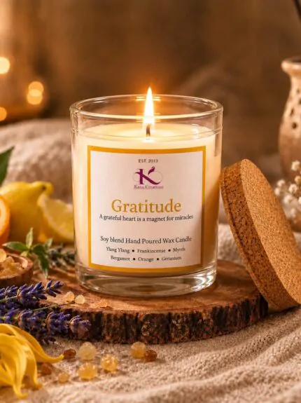 Gratitude Intention healing Soy candle Kana Creations.