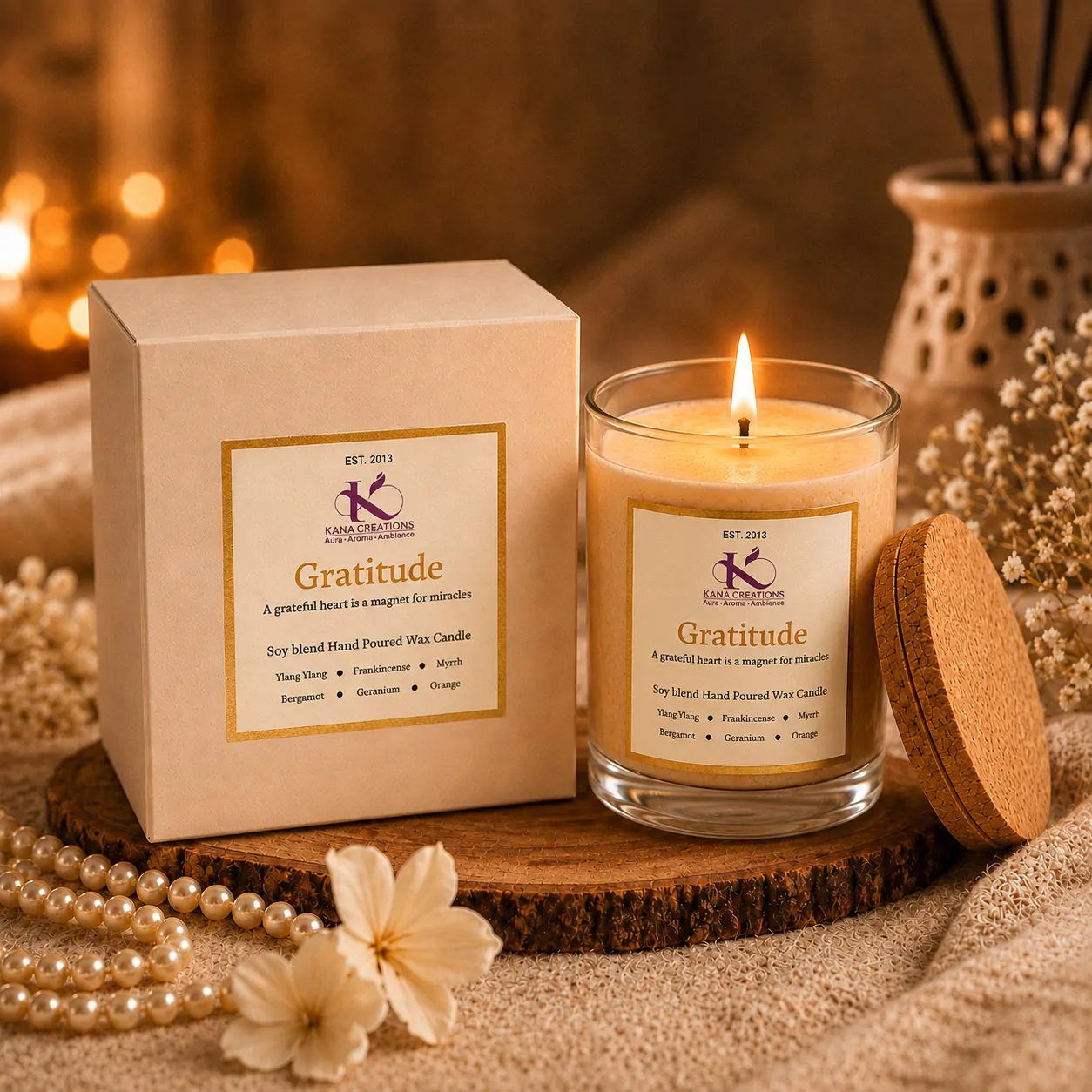 Gratitude Intention healing Soy candle Kana Creations.