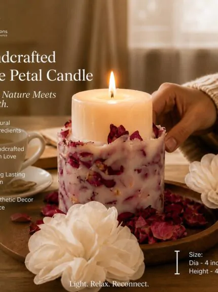 Fresh Rose Petal Pillar Candle | Kana Creations