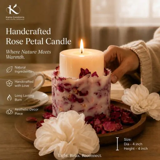 Fresh Rose Petal Pillar Candle | Kana Creations