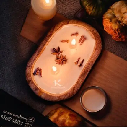 2 wick wooden dough bowl soy candle_kanacreations