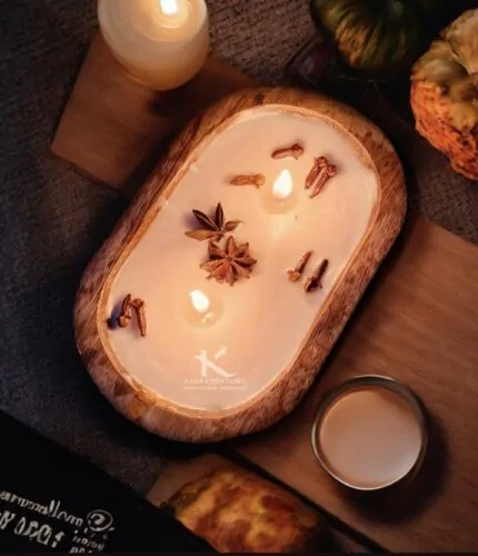 2 wick wooden dough bowl soy candle_kanacreations