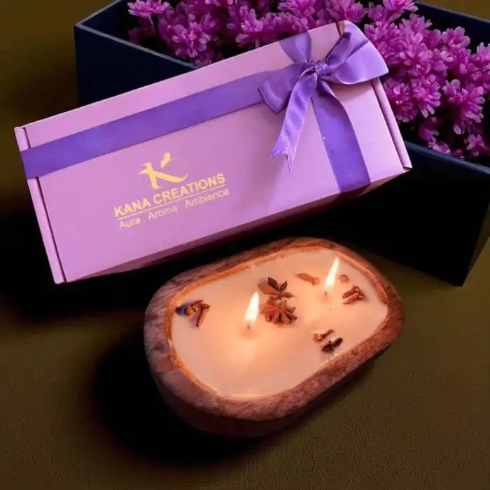 wooden dough bowl candle