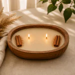 2 wick wooden dough bowl candle Kana creations