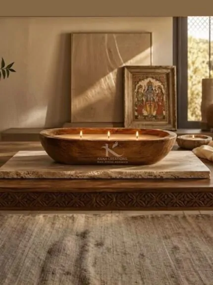 3 wick Wooden dough bowl candle | Kana creations