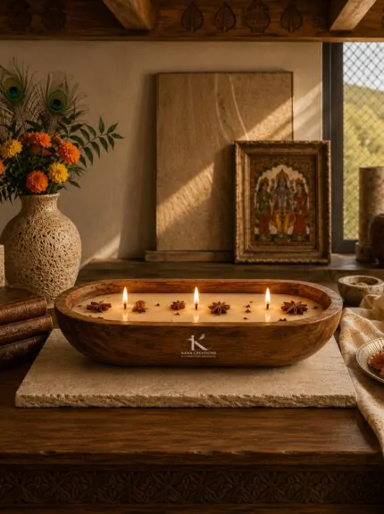 3 wick Cinnamon aroma wooden dough bowl candle | kanacreations.