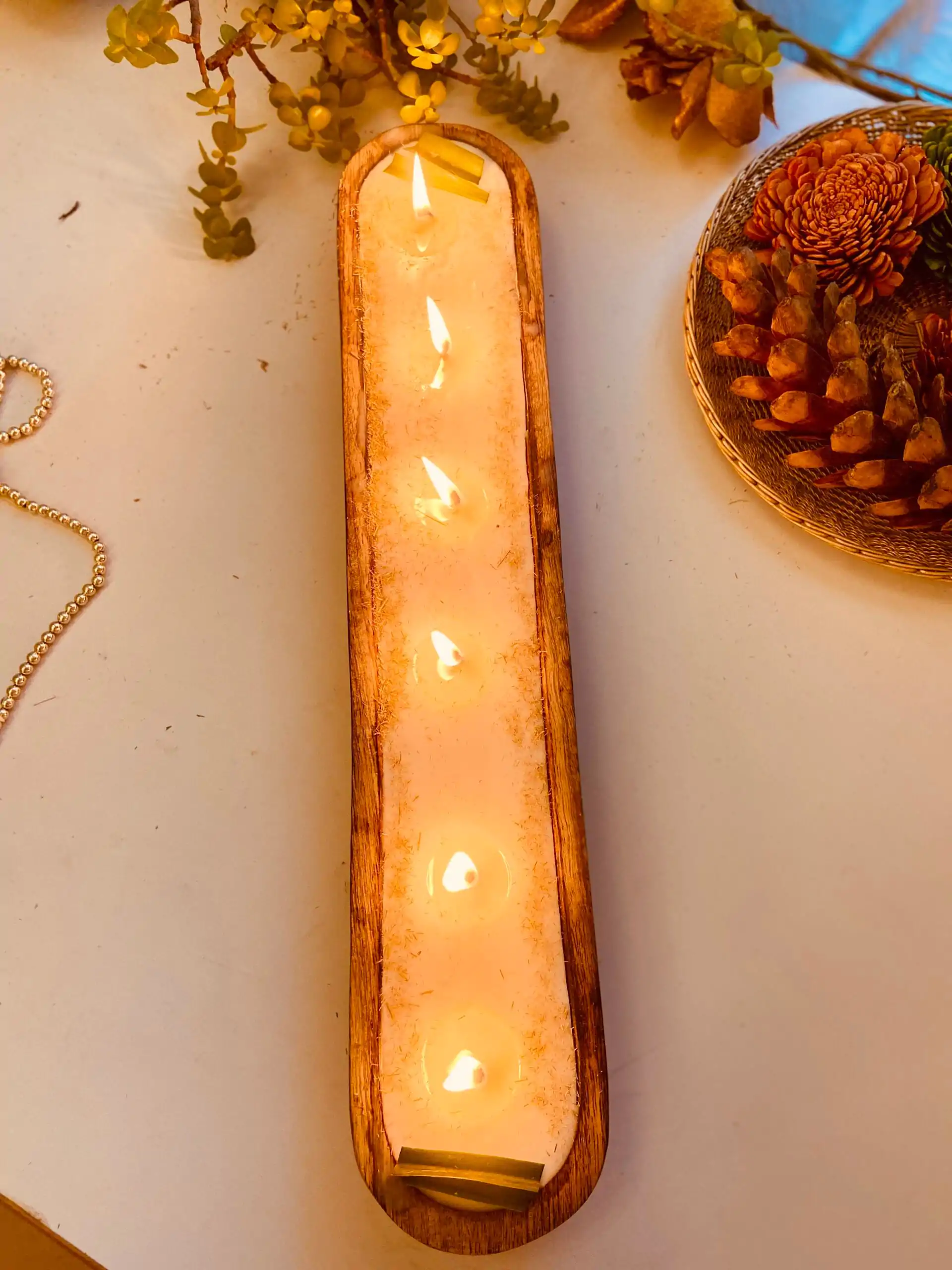 Elite 6 Wick Hand Carved Wooden Dough bowl Soy Candle_kanacreations