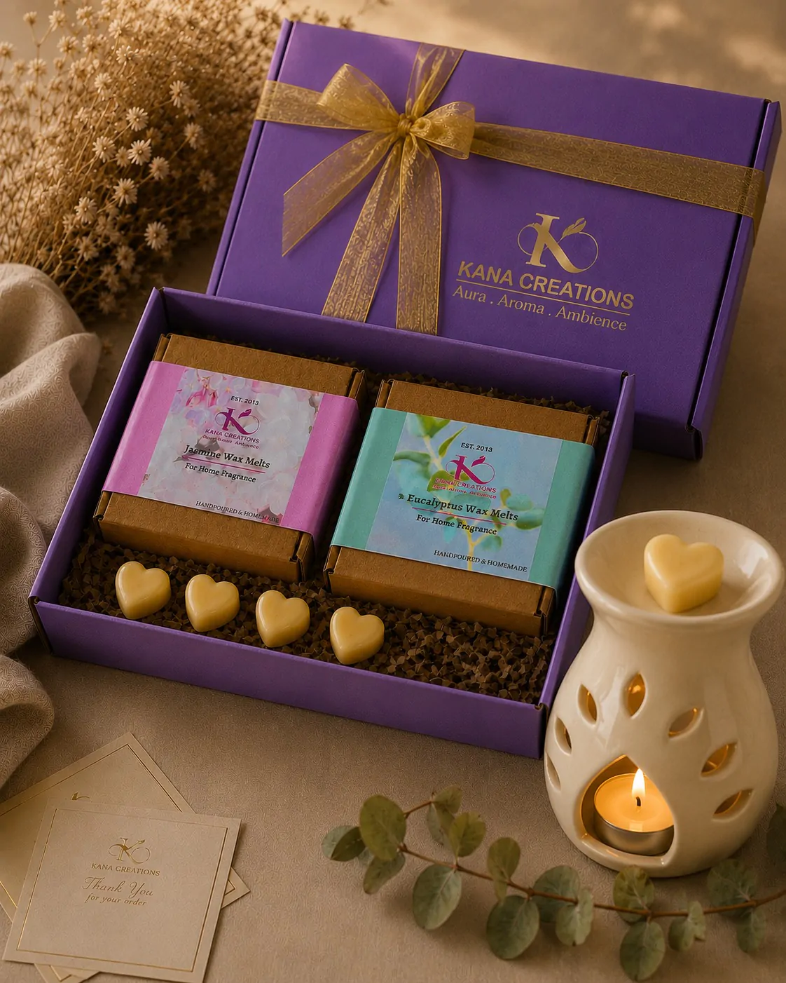 Matki T-light diffuser + Soy Wax melts gift box | Kana Creations