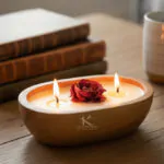 Fresh Rose Petal Soy candle in Wooden dough bowl | Kana Creations