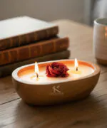 Fresh Rose Petal Soy candle in Wooden dough bowl | Kana Creations