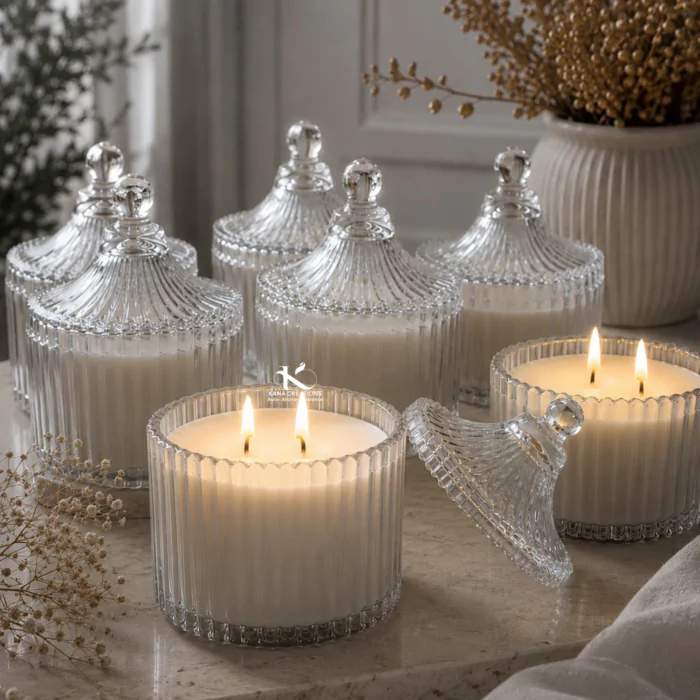 Vanilla Crystal Ribbed Glass Candle | Kana Creations