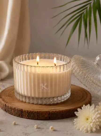 Vanilla Crystal Ribbed Glass Candle | kanacreations