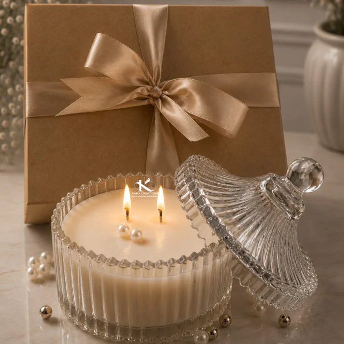 Vanilla Crystal Ribbed Glass Candle | kanacreations
