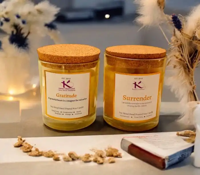 gratitude candle and surrender candle