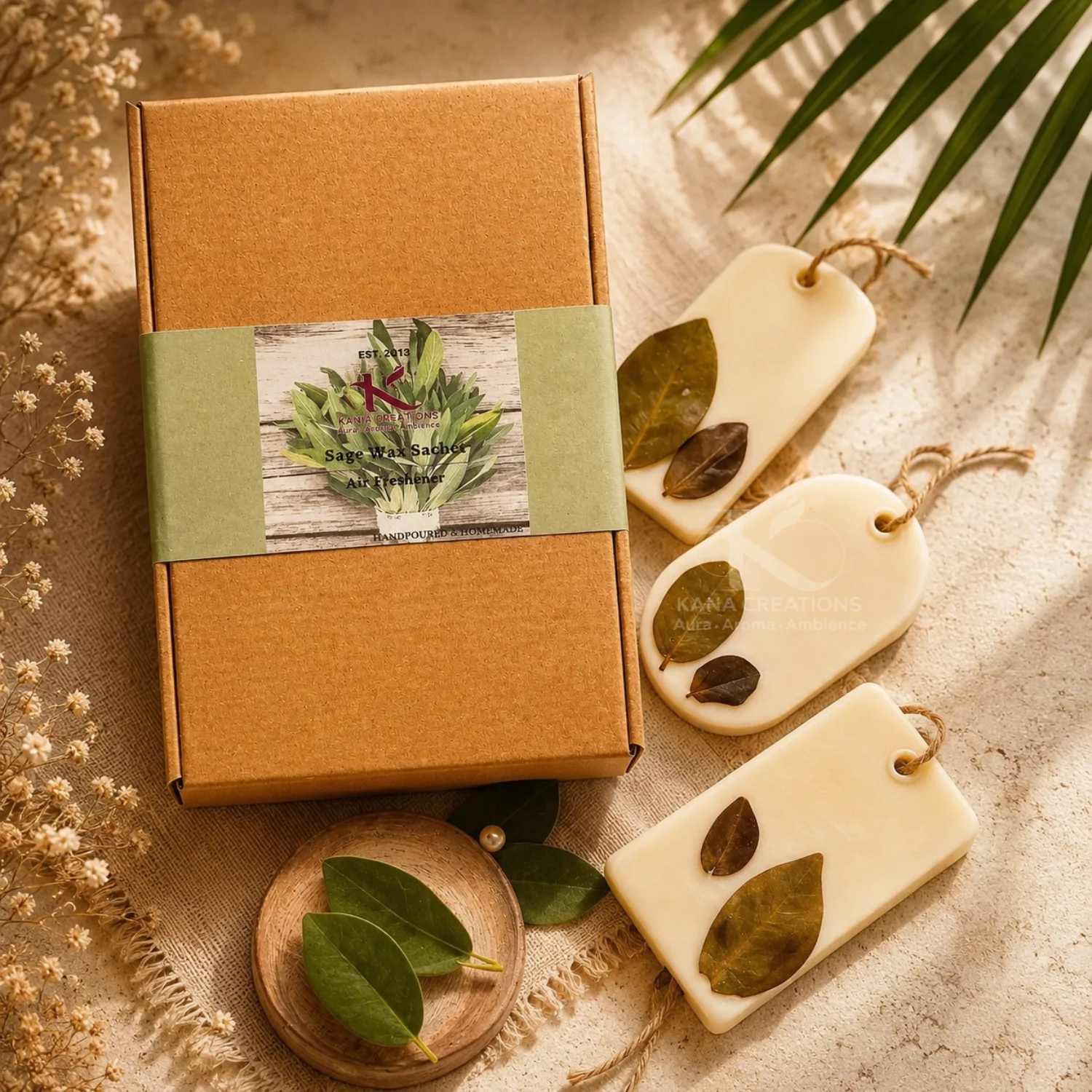 sage wax sachet tablet for wardrobes and bathrooms Kana Creations