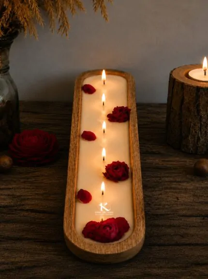 6 wick long wooden candle for dinning table | Kana Creations.