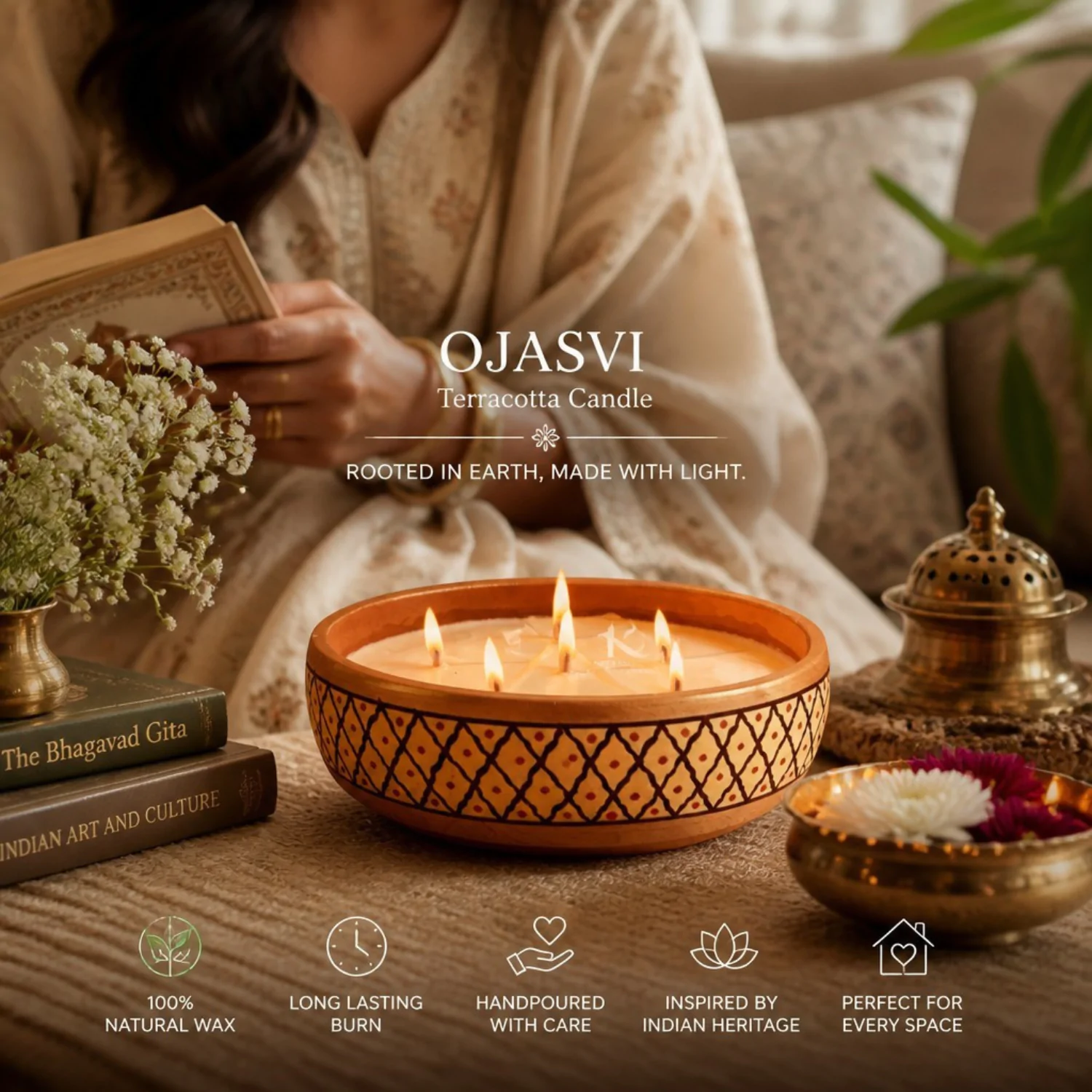 Ojasvi Terracotta candle| Kana Creations