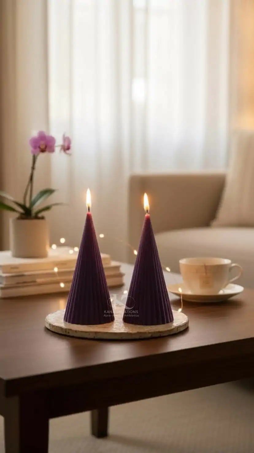 Brinjal purple Christmas stripped cone soy candle_kanacreations