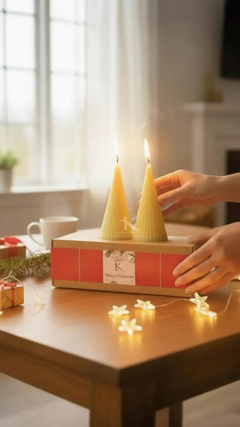 Cone stripped candle packaging_kanacreations