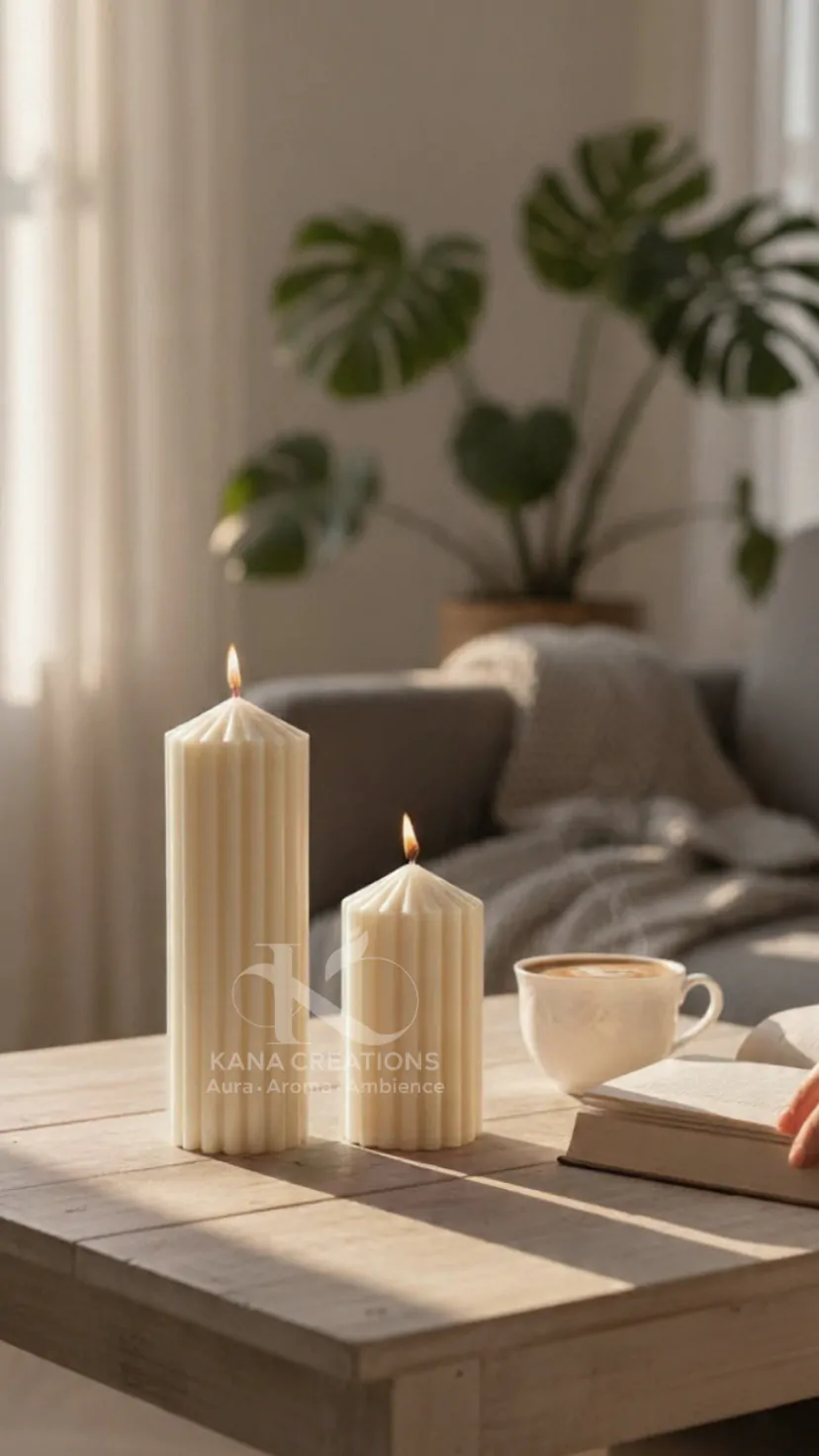 Christmas collection_Ivory Color Stripped pillar Soy scented Candles_Kana Creations.