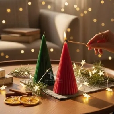 Christmas_Ribbed Stripped Cone Pillar candles