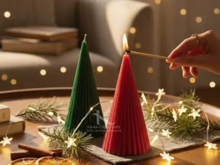 Christmas_Ribbed Stripped Cone Pillar candles