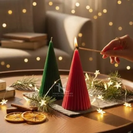 Christmas_Ribbed Stripped Cone Pillar candles